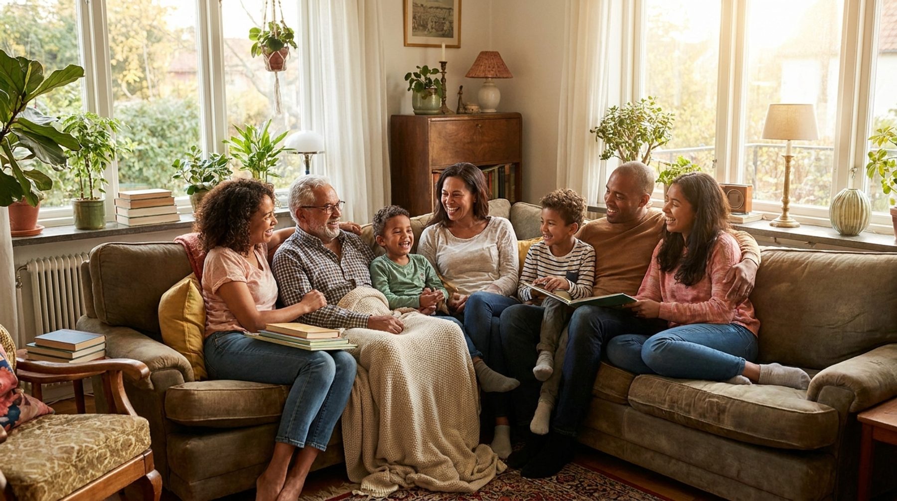 A multigenerational family relaxed and well cared for